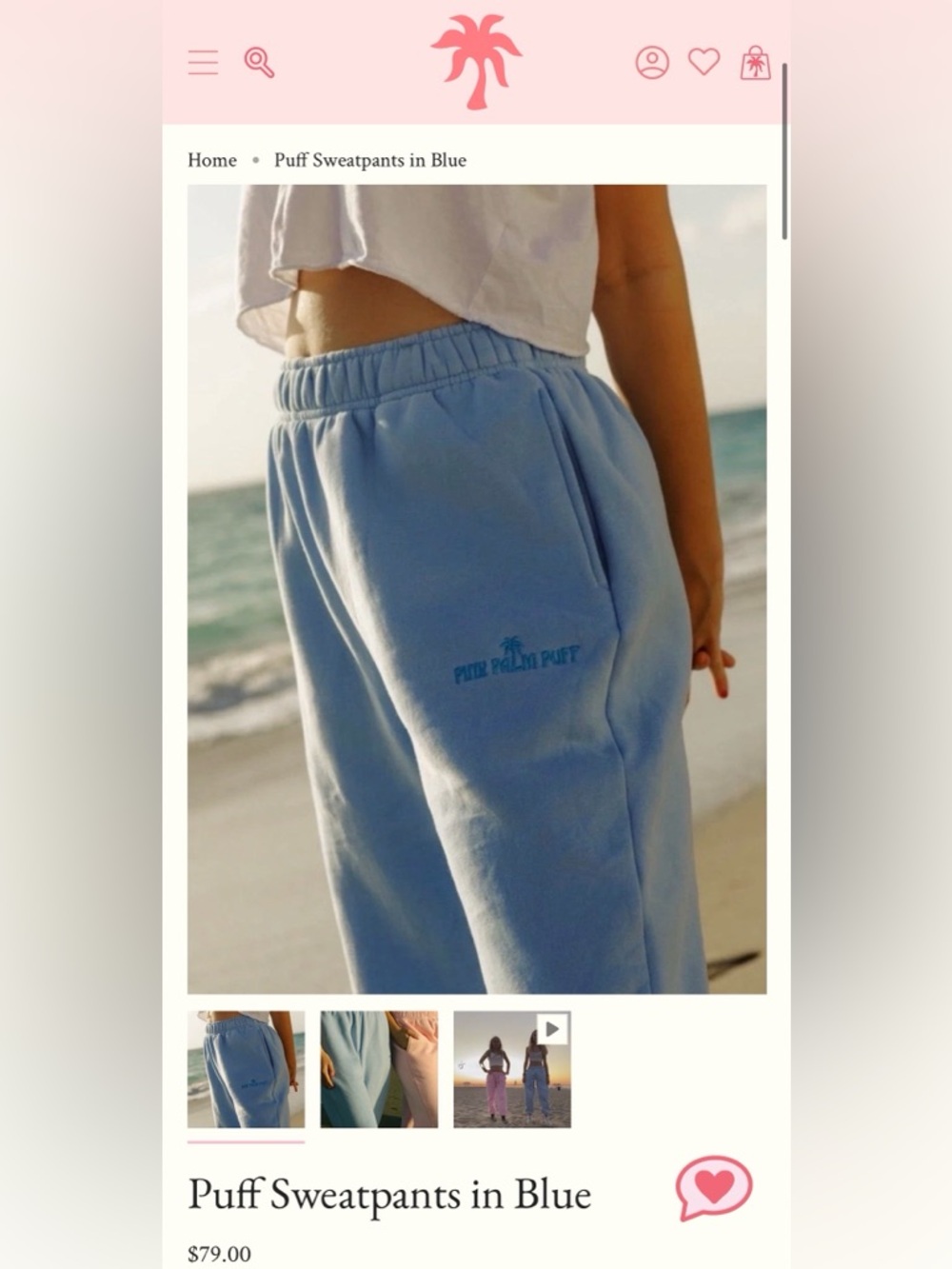 Pink Palm Puff Blue Puff Sweatpants with Embroidered Logo size XXS